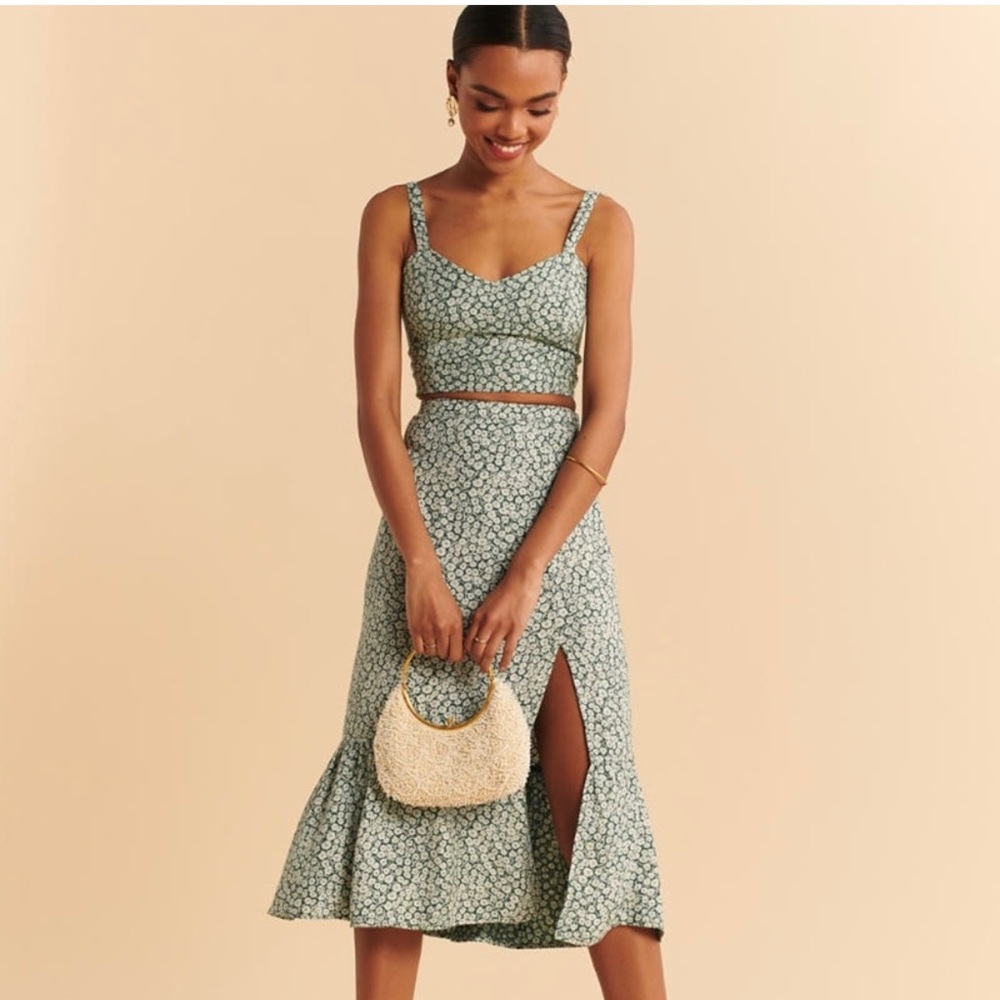 Abercrombie & Fitch green floral print set, XSP skirt with matching XS top